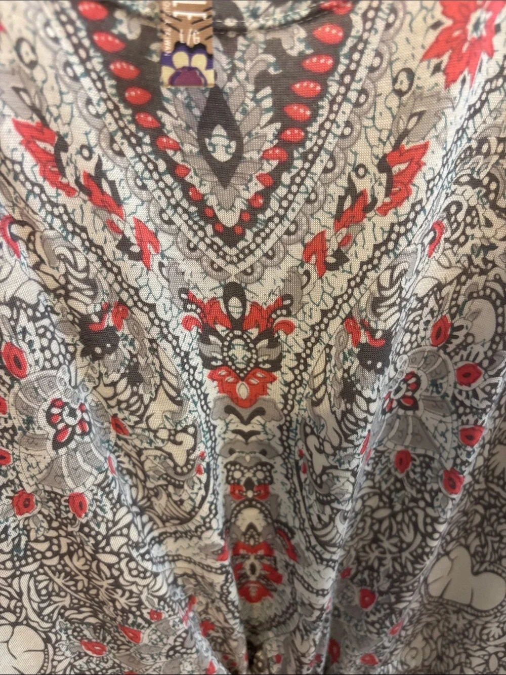 Free People White Mini Dress with Red Paisley Motif